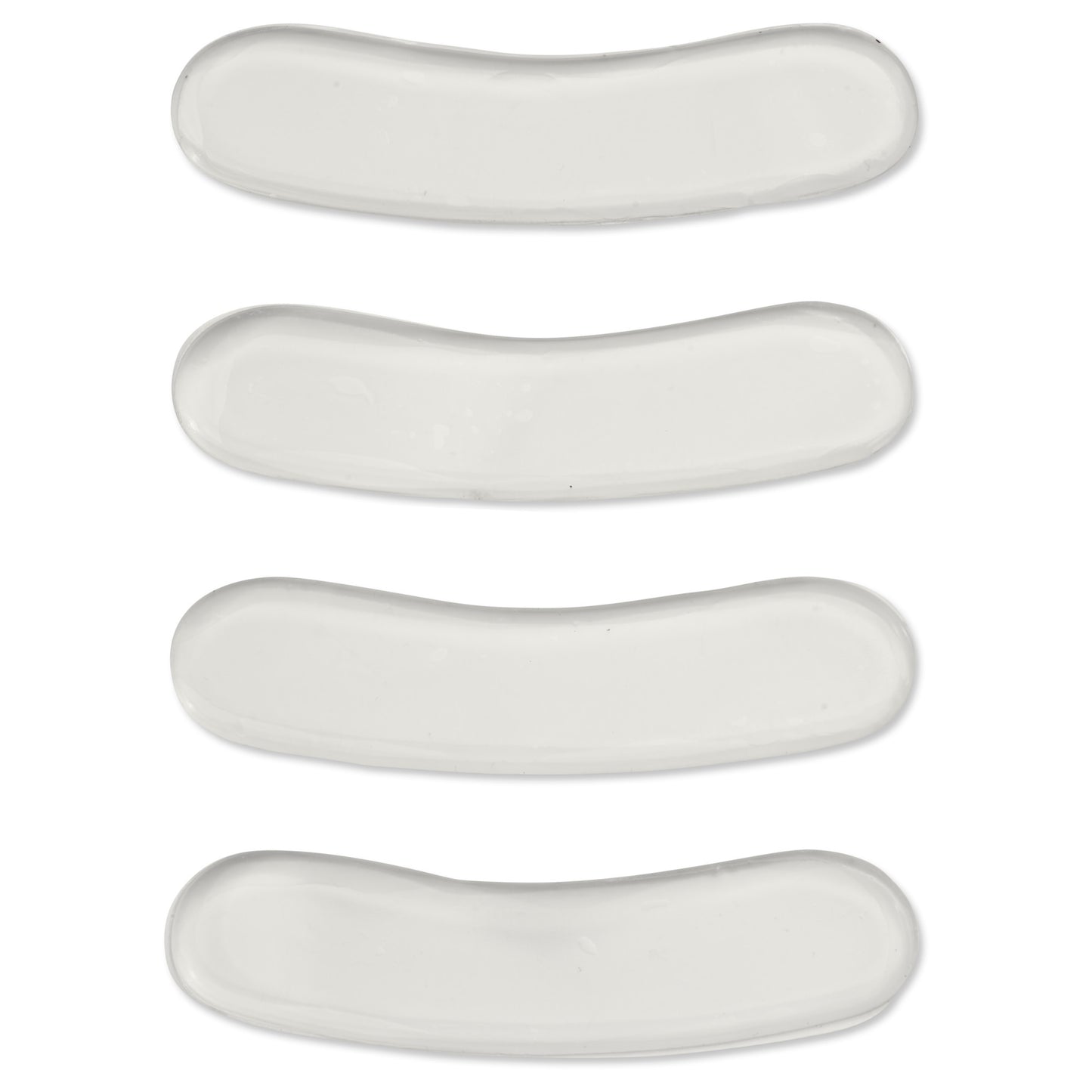 Four transparent gel-like strips are arranged vertically on a white background.