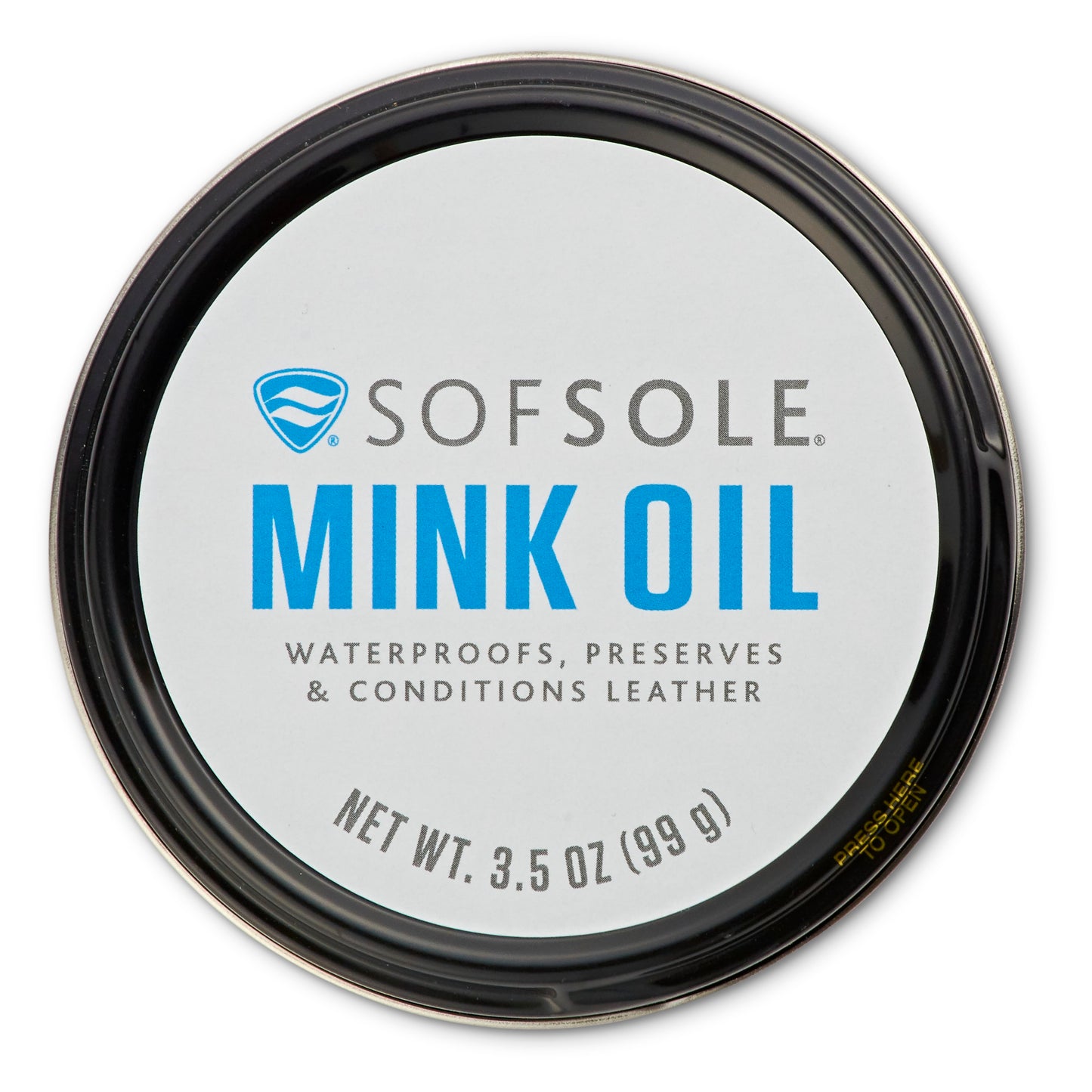 Mink oil container preserves leather in a product display environment.
