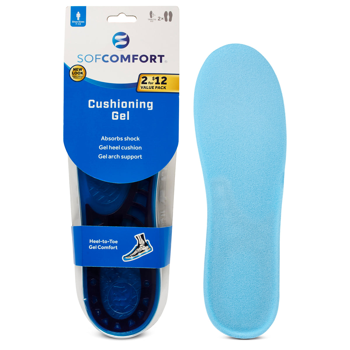 Sof Comfort Cushioning Gel Insole 2-Pack
