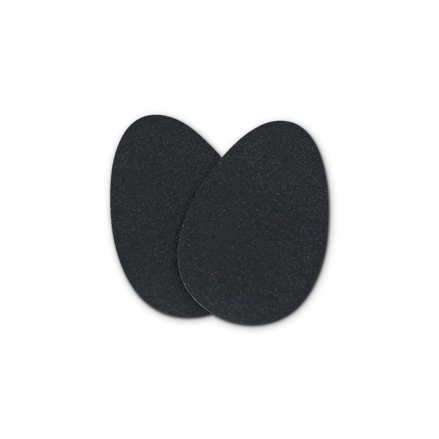 Two black adhesive pads stick together on a white background, likely for cushioning or grip.