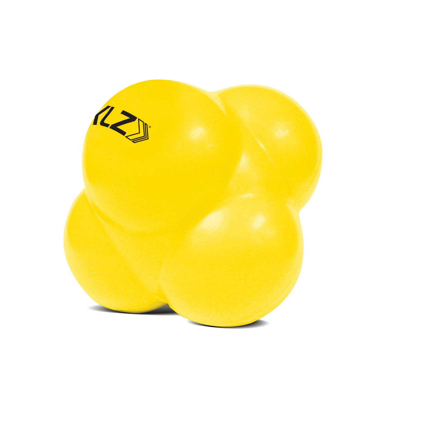 A yellow cluster of four exercise balls rests on a white background