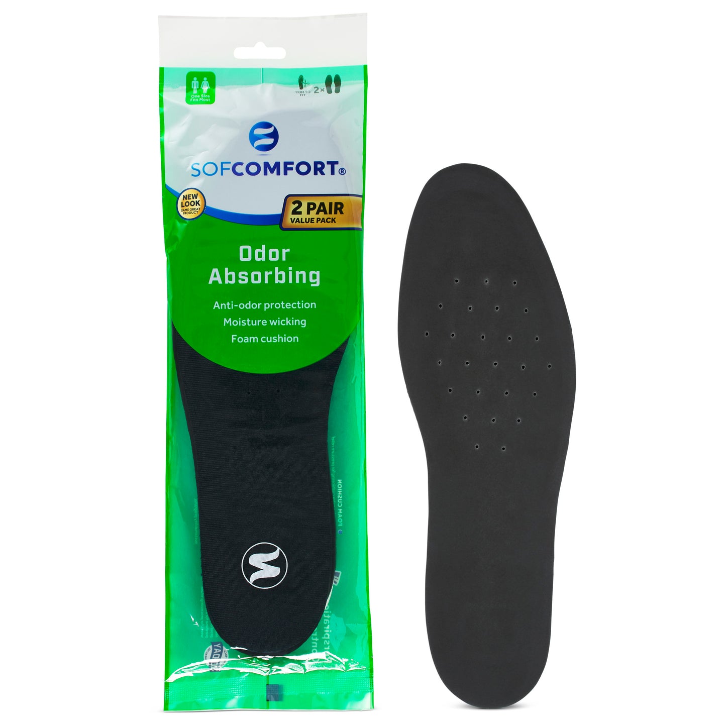 Odor Absorbing Insole 2-Pack, Unisex, One Size Fits Most, Trim-to-Fit