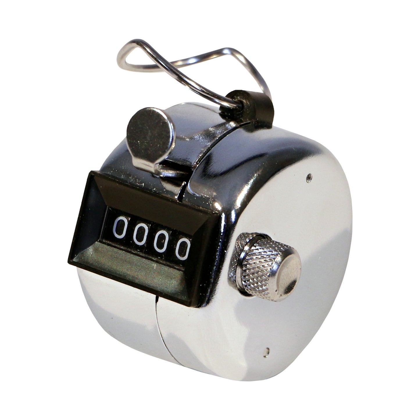 A mechanical counter records counts in a setting with a metal clip attachment.
