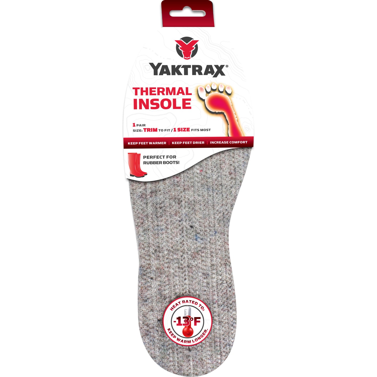YAKTRAX thermal insole improves foot warmth and comfort inside footwear.