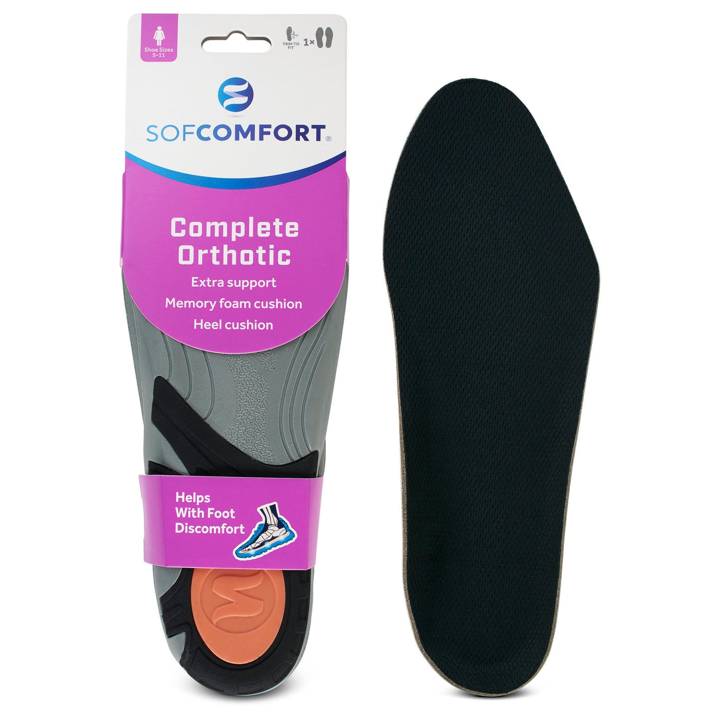 Complete Orthotic Insole Women's Size 5-11, Trim-to-Fit