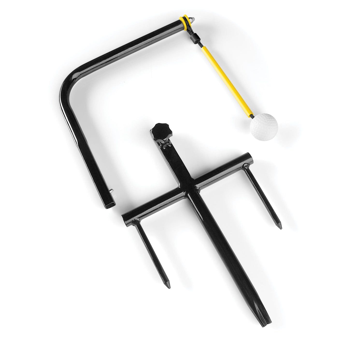 A golf ball retriever extends with a grip to retrieve golf balls from water or rough terrain