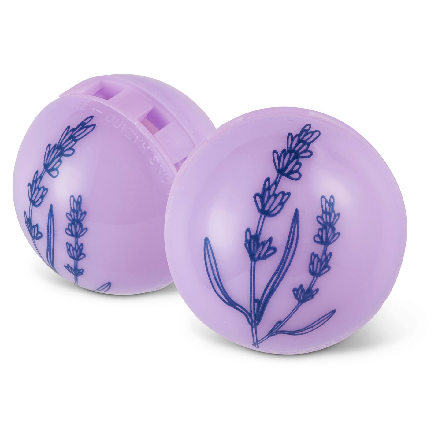Lavender-scented bath bombs dissolve in water, surrounded by a light purple environment.
