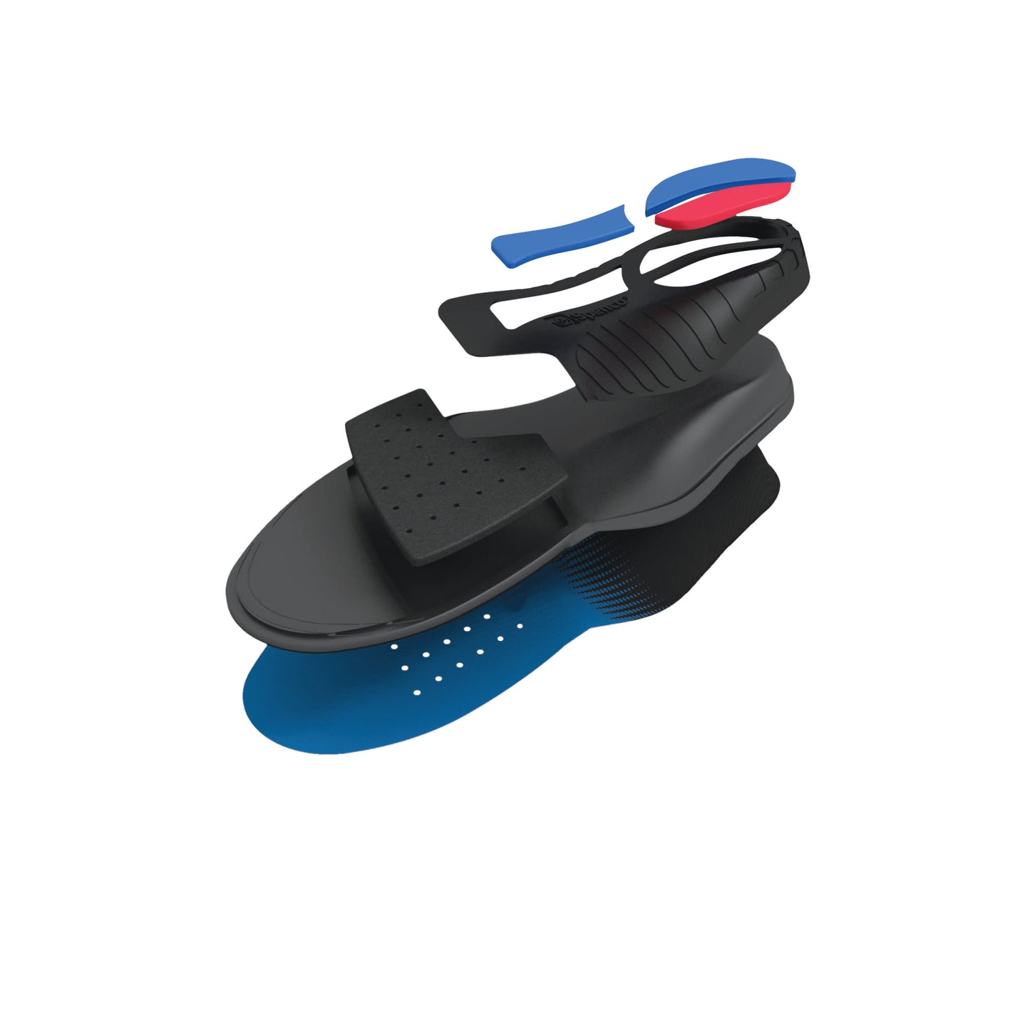 Shoe is designed for rehabilitation with a heel lift and adjustable straps in a clinical setting