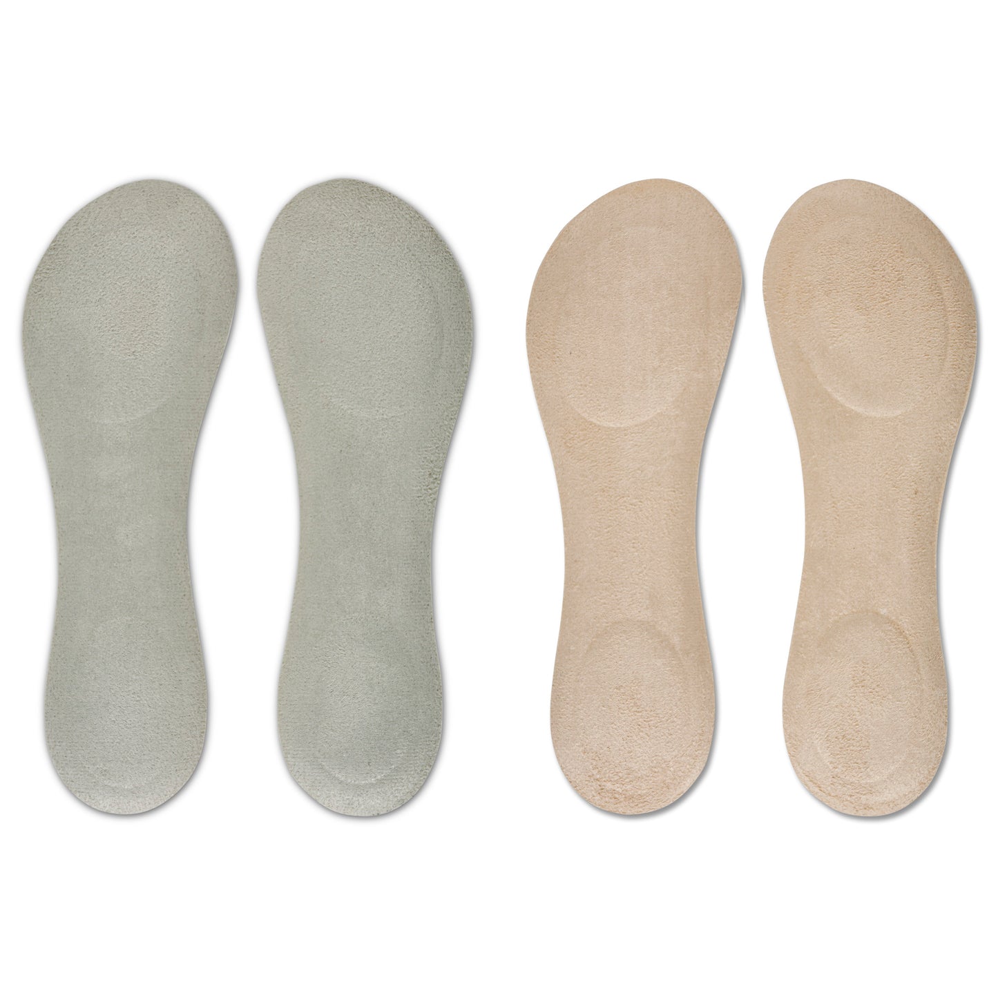 Four shoe insoles are arranged side by side on a white background.