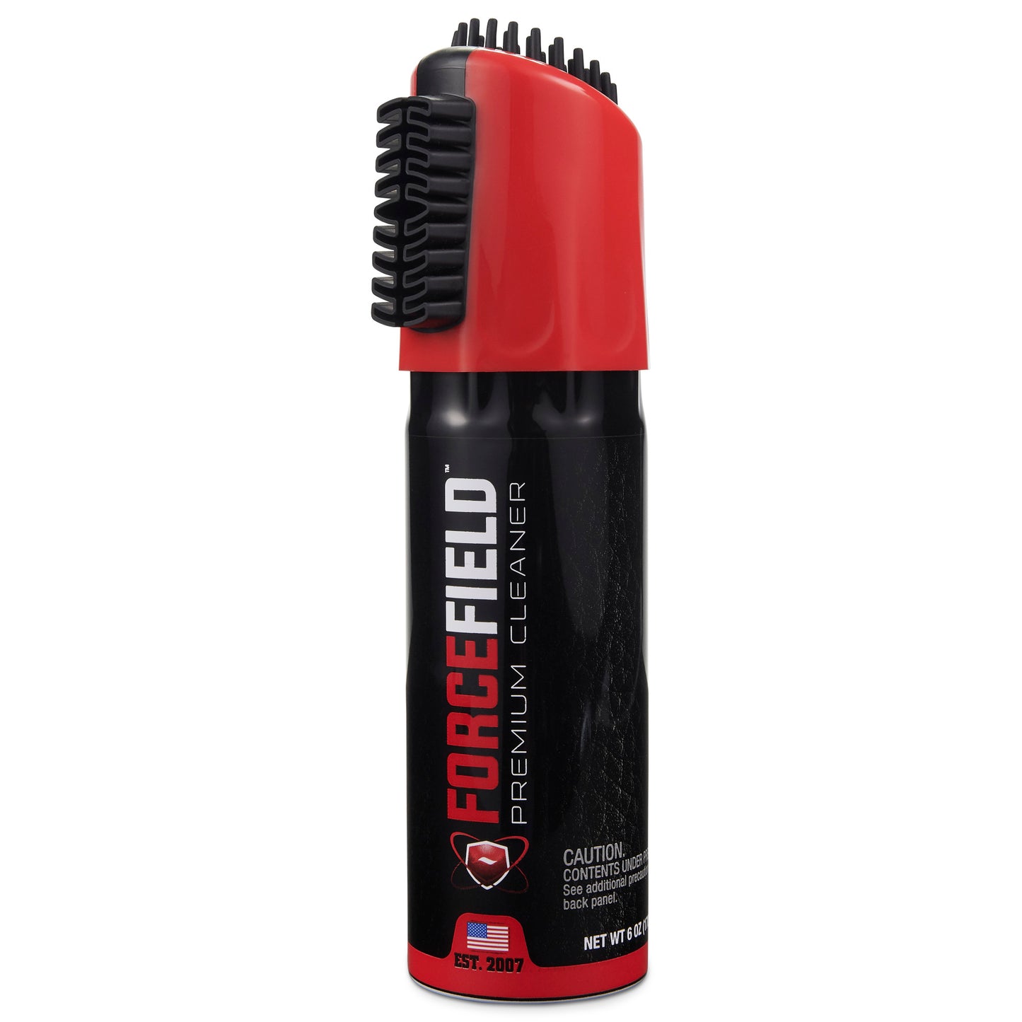 A cylindrical cleaning product sprays cleaner on surfaces in a home or garage environment.