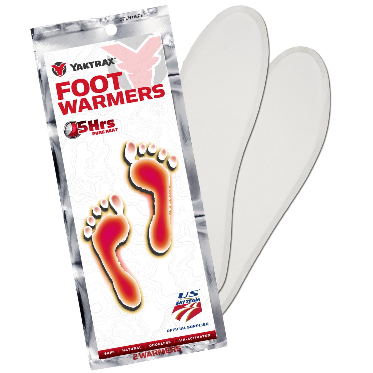 Foot warmers heat feet at ski resort or outdoor activity in cold environment.