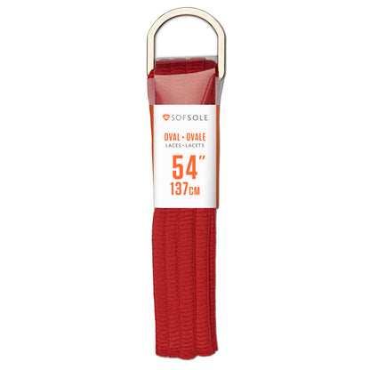 A red shoelace with metal aglet is packaged and displayed against a white background.