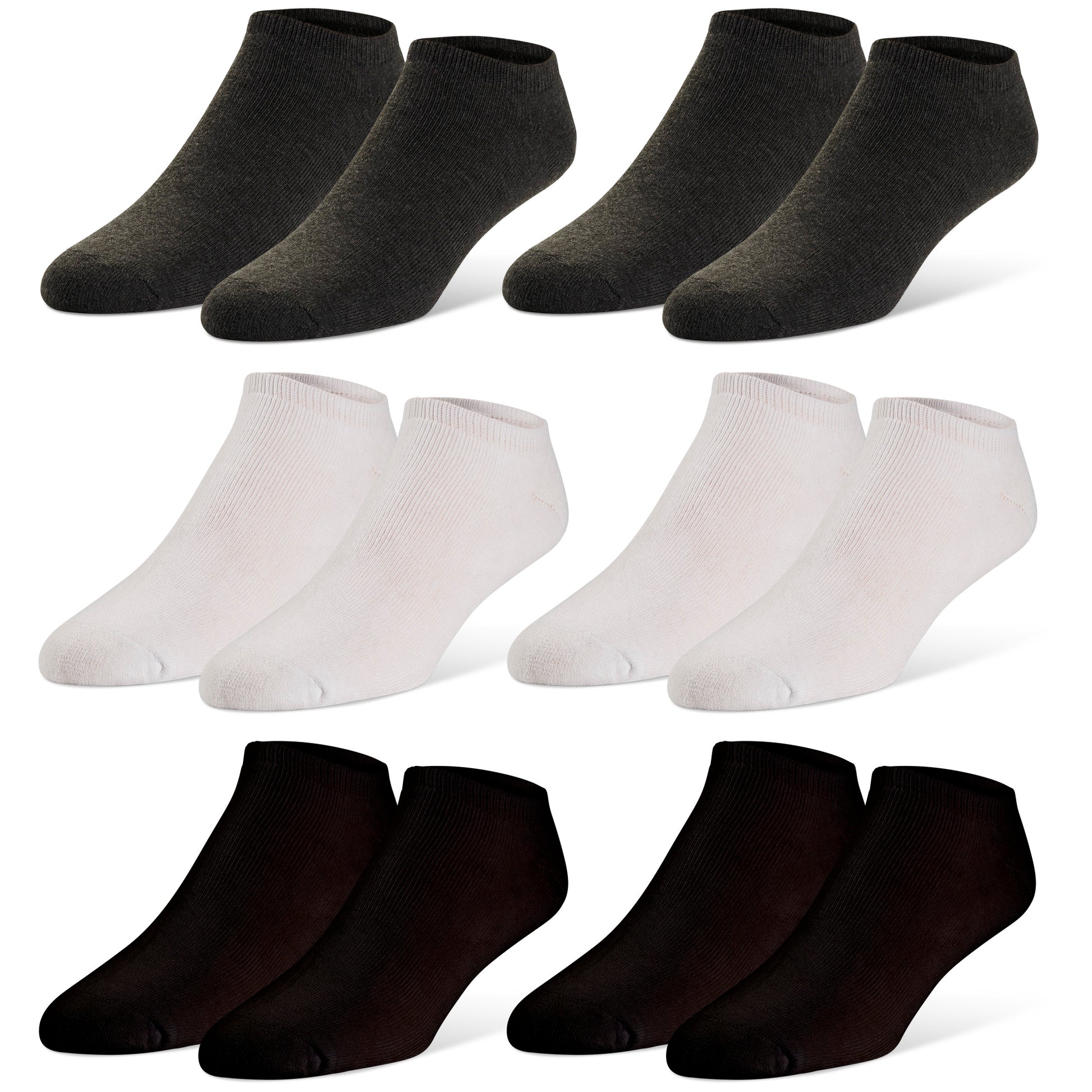Pairs of socks are arranged in rows on a white background.