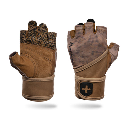 Gloves are displayed with a medical cross symbol on the wrist strap in a neutral setting.