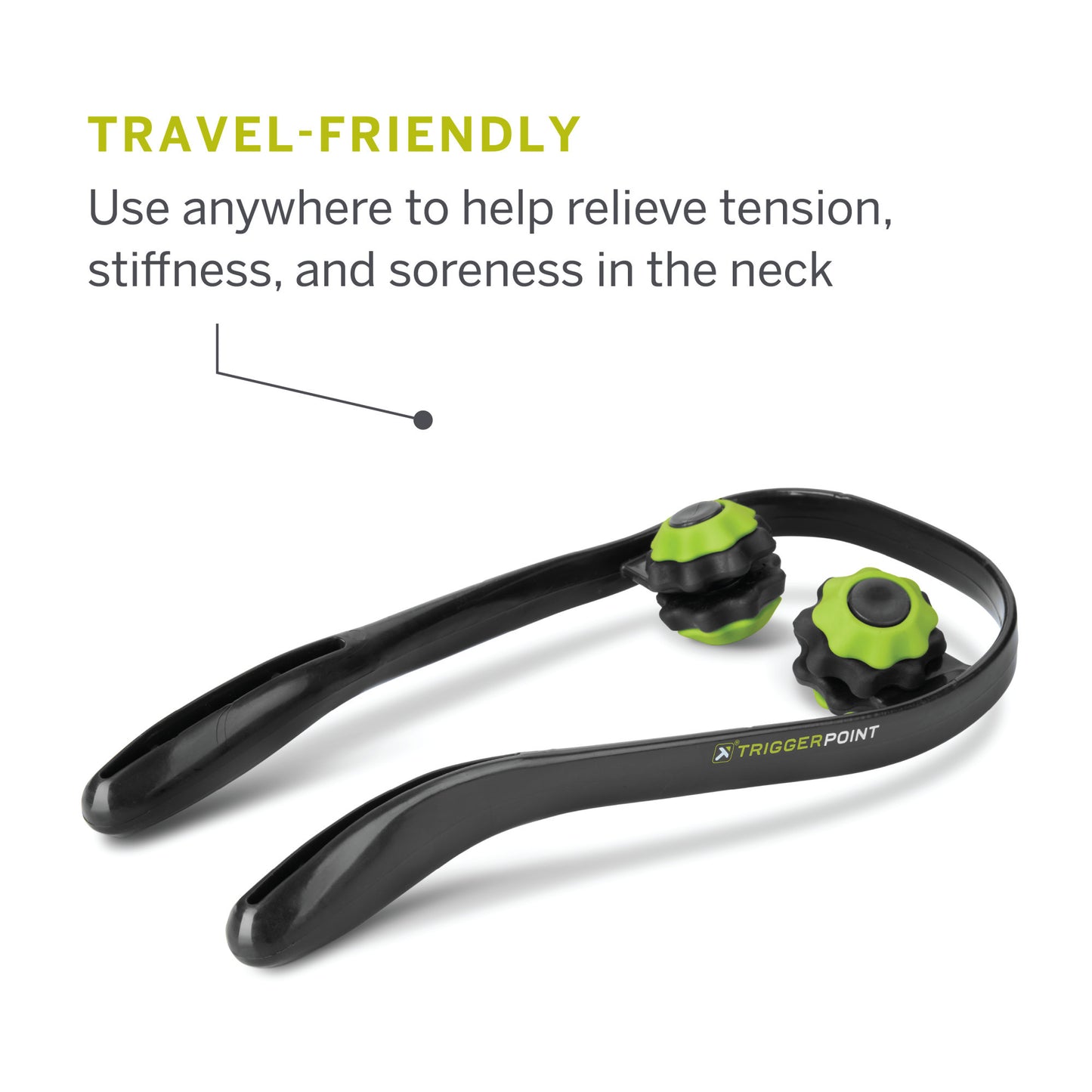 Neck stretch band helps relieve tension during travel in a portable environment
