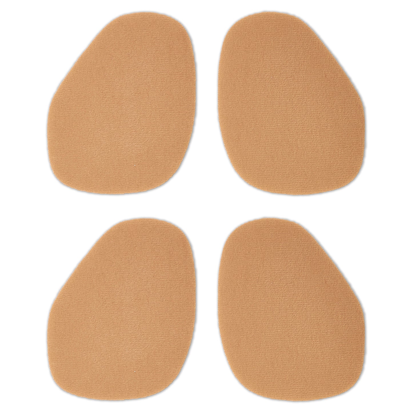 Four beige adhesive pads are arranged in a square on a white background.
