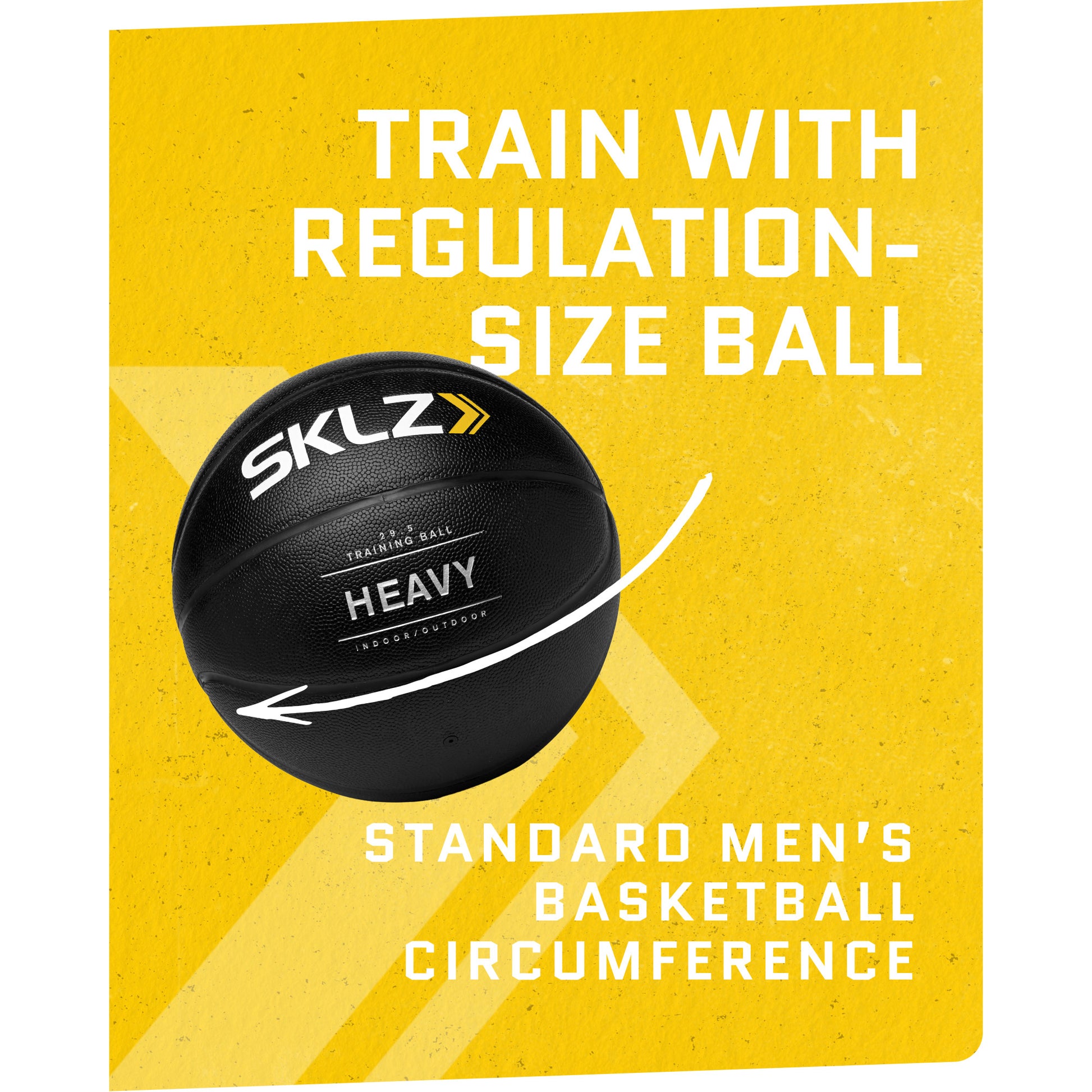 A regulationsize basketball designed for mens basketball training on a yellow background
