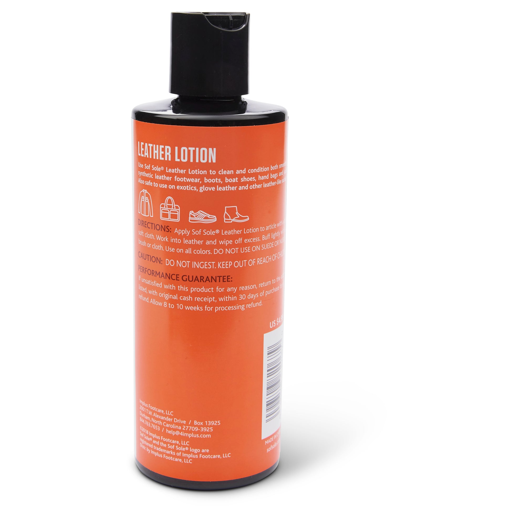 Leather lotion bottle applies conditioner to shoes and boots in a retail setting