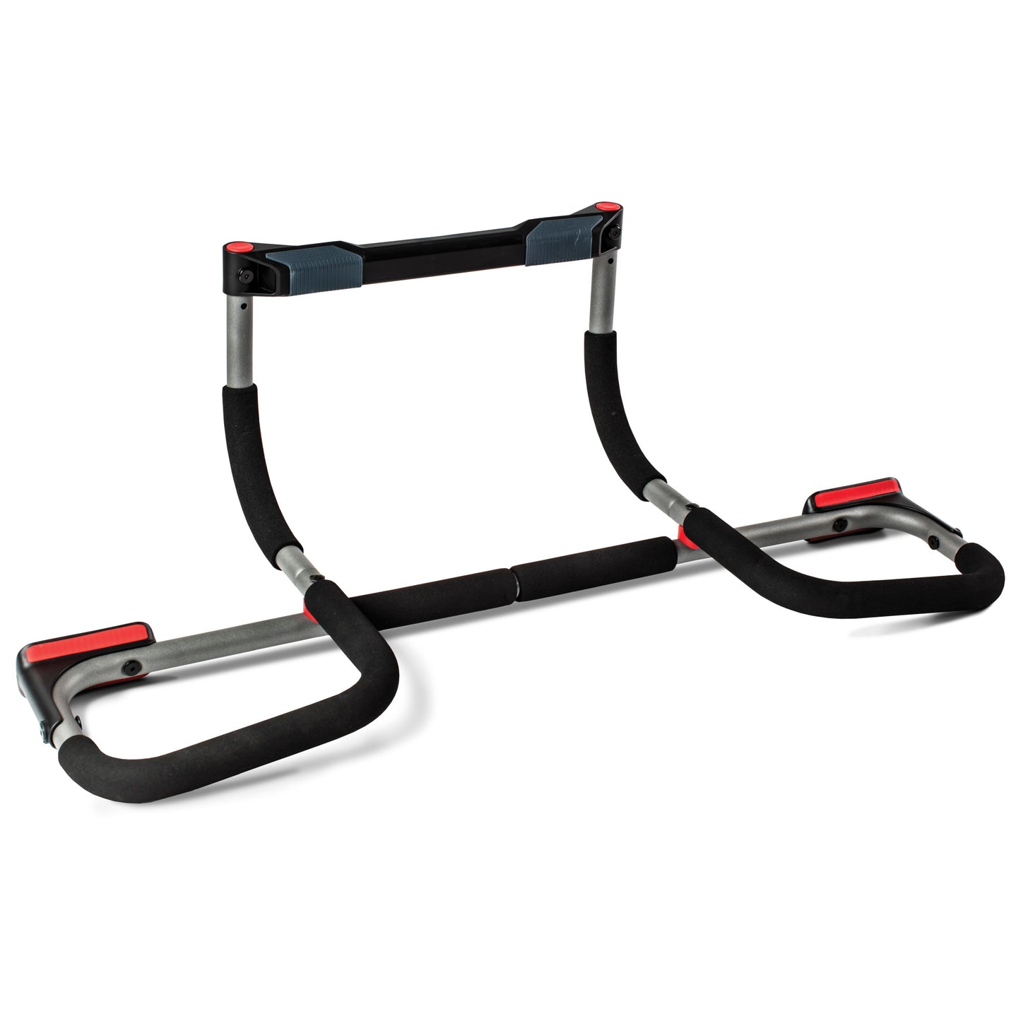 A foldable exercise bar is used for strength training on a flat surface.