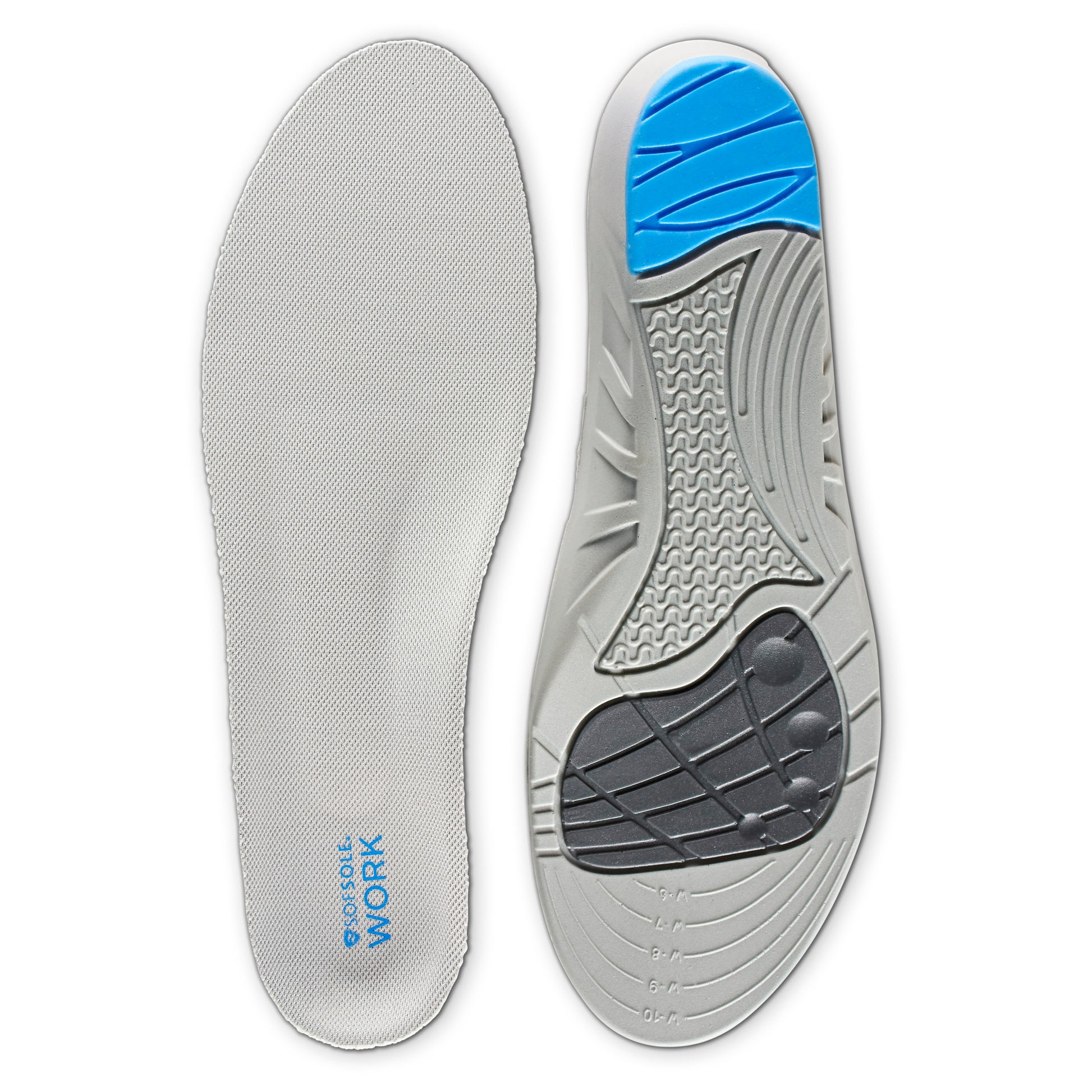 The insoles are designed to provide support inside a shoe on a white background.
