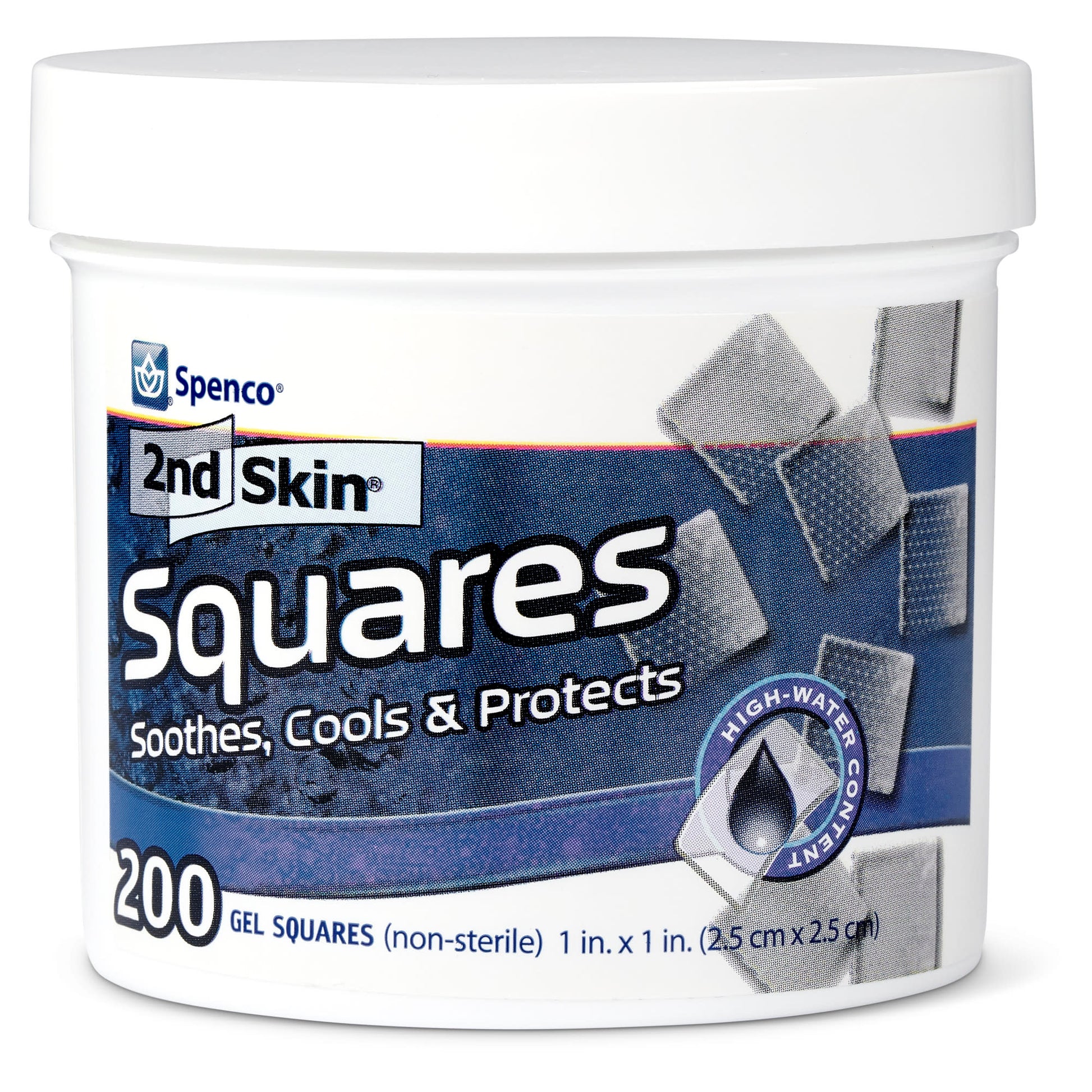 Gel squares soothe and protect skin in a container labeled for high-water content use.