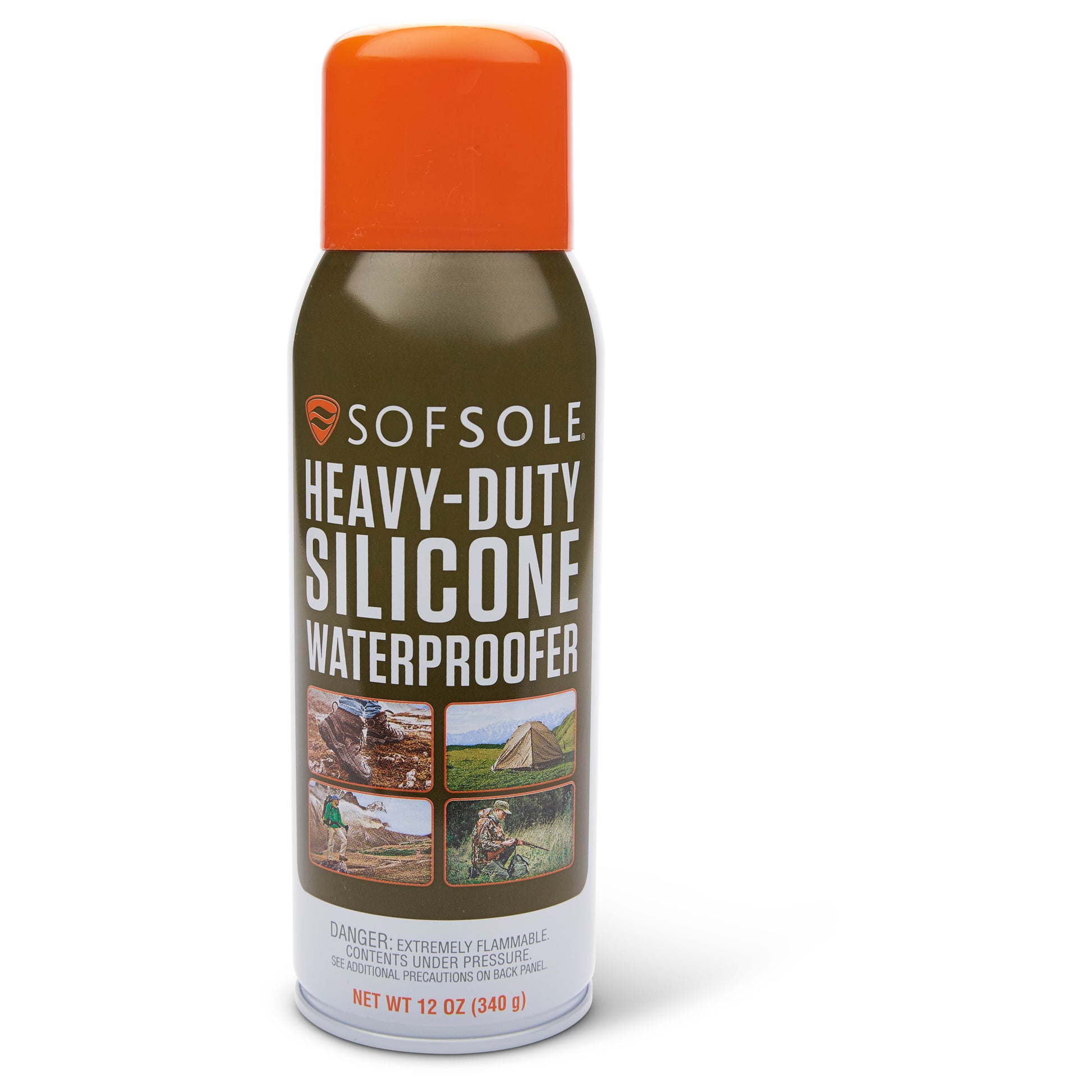 The spray can applies heavy-duty silicone waterproofing to outdoor gear and surfaces.