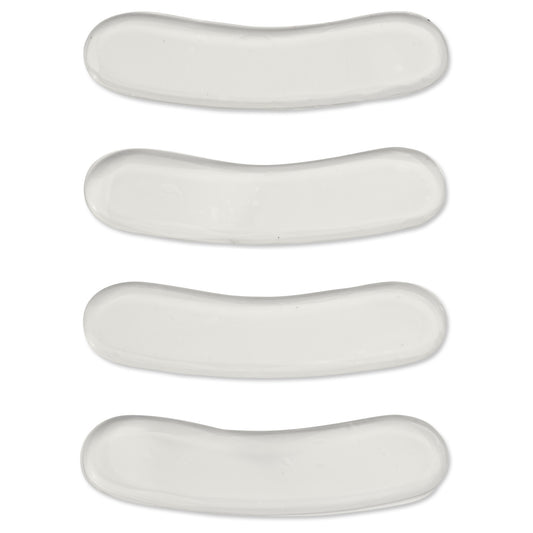 Four transparent gel-like strips are arranged vertically on a white background.