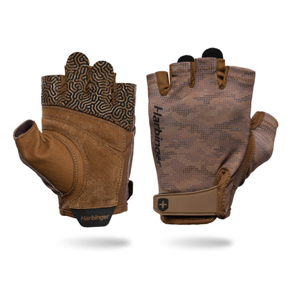 Pair of brown fingerless gloves with textured palms for outdoor work or cycling