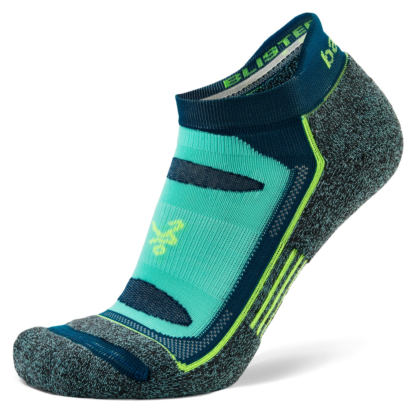 An athletic sock with compression design on a white background for running or sports activities.