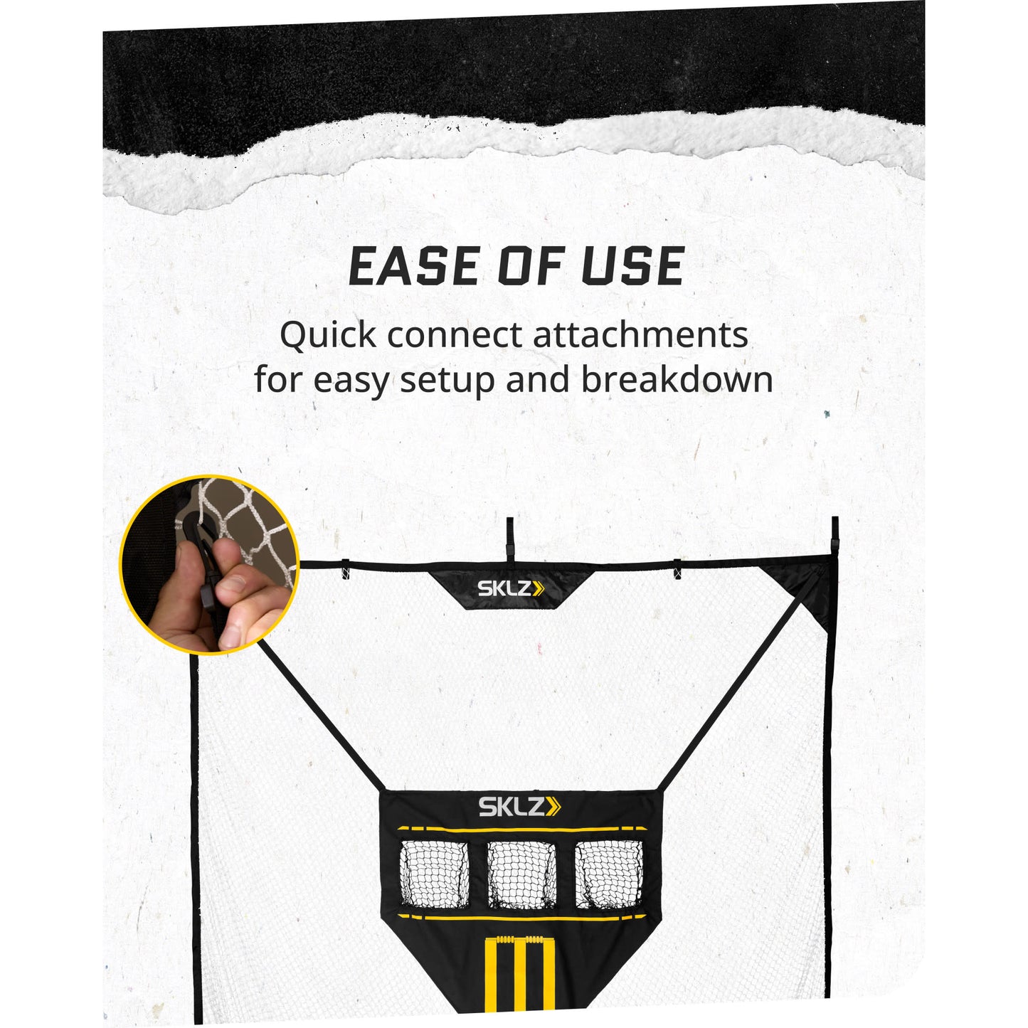 Harness attaches to a net system for quick setup in a sports environment