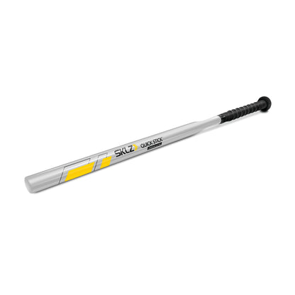 A baseball bat is shown lying on a plain white background