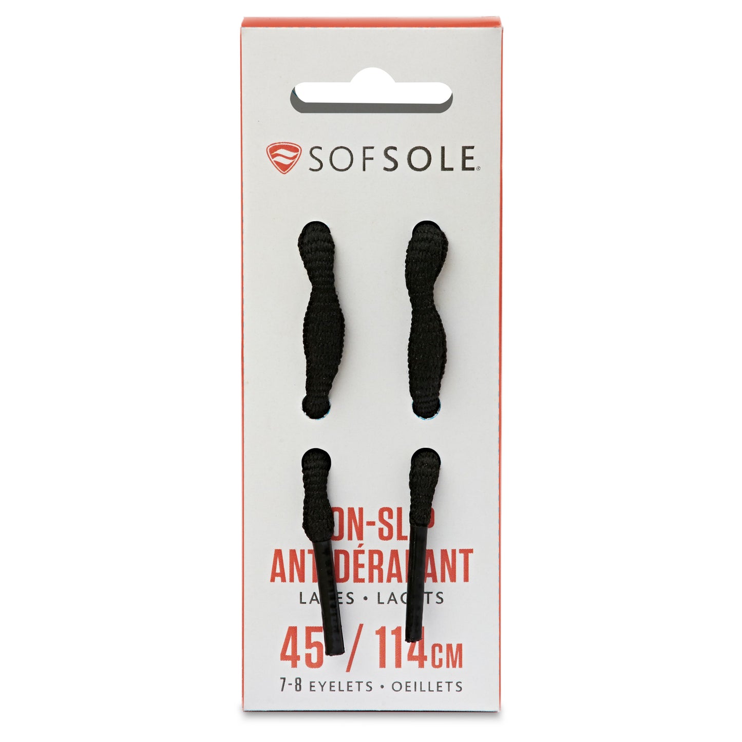 Sofsole non-slip adhesive bandages are displayed in packaging for eyelets and laces.