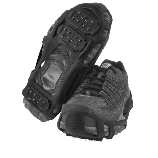 Trail running shoes attach to a shoe sole in a plain white background.
