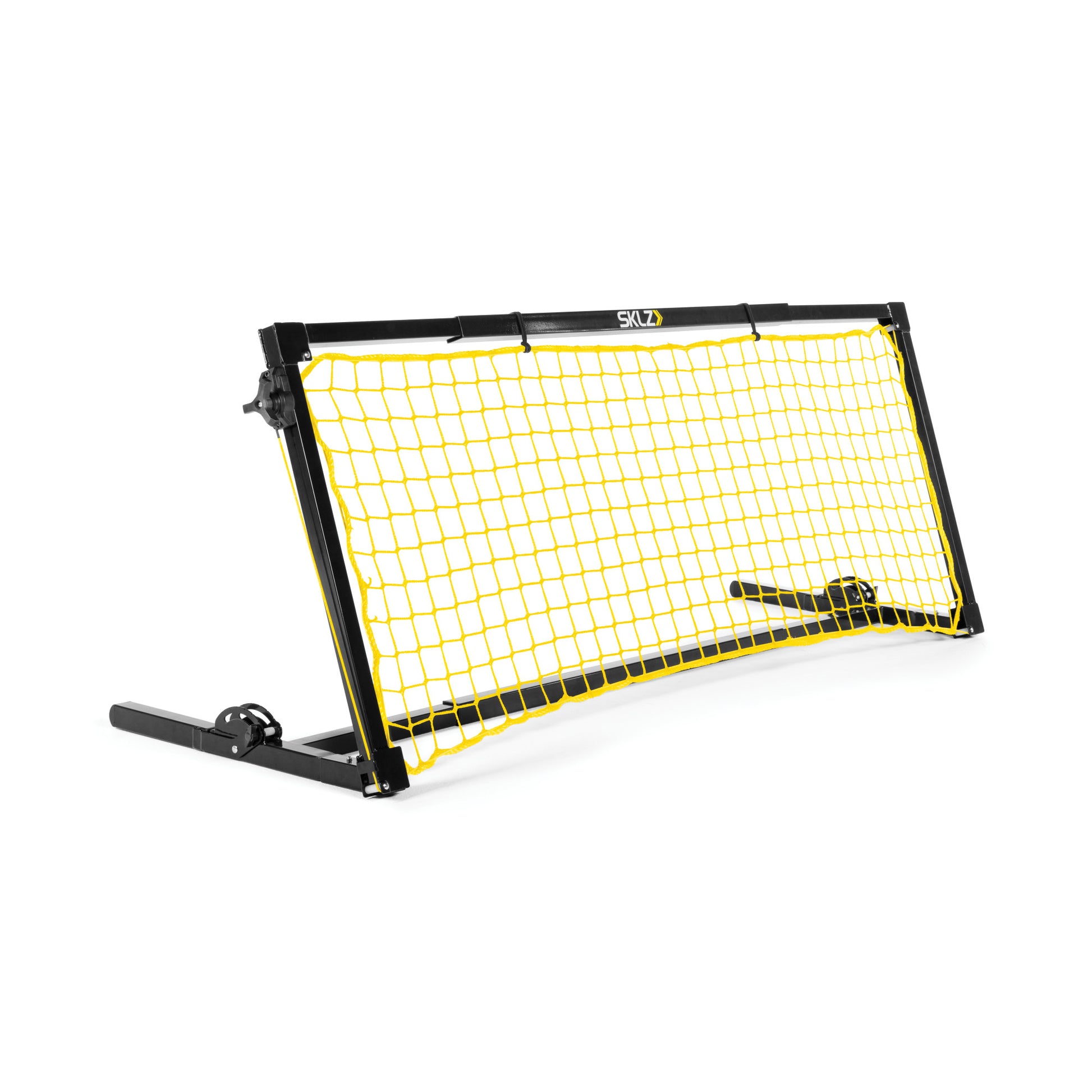 The portable soccer goal is set up on a white background for practice or games