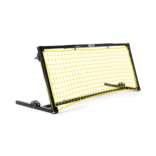 The portable soccer goal is set up on a white background for practice or games