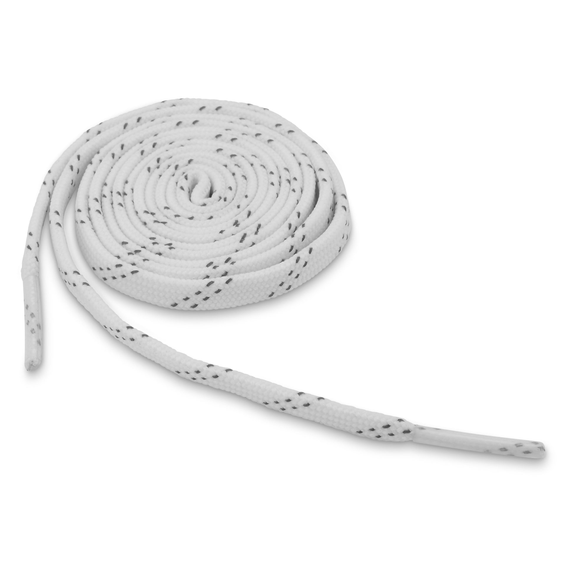 Shoelace is coiled on white background ready for shoe lacing.