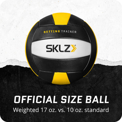 A black and yellow weighted soccer ball demonstrates size and weight difference in a product display