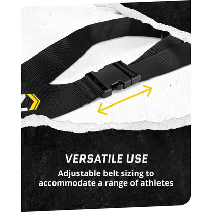 Adjustable black belt with buckle for fitting different athletes in sportswear packaging