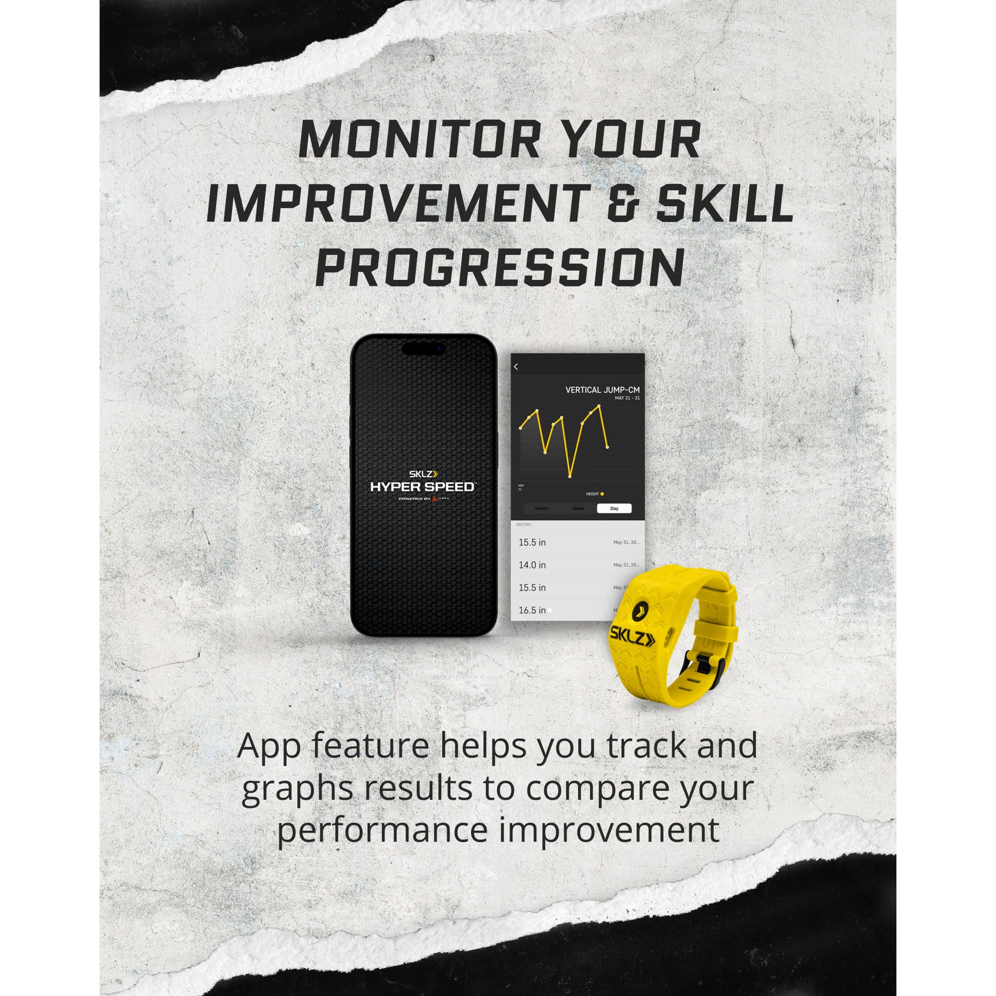 Mobile devices and yellow fitness tracker display performance metrics for skill improvement