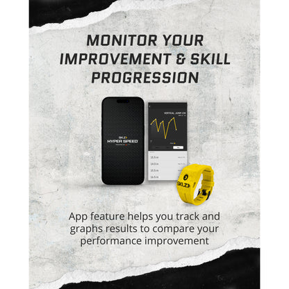 Mobile devices and yellow fitness tracker display performance metrics for skill improvement