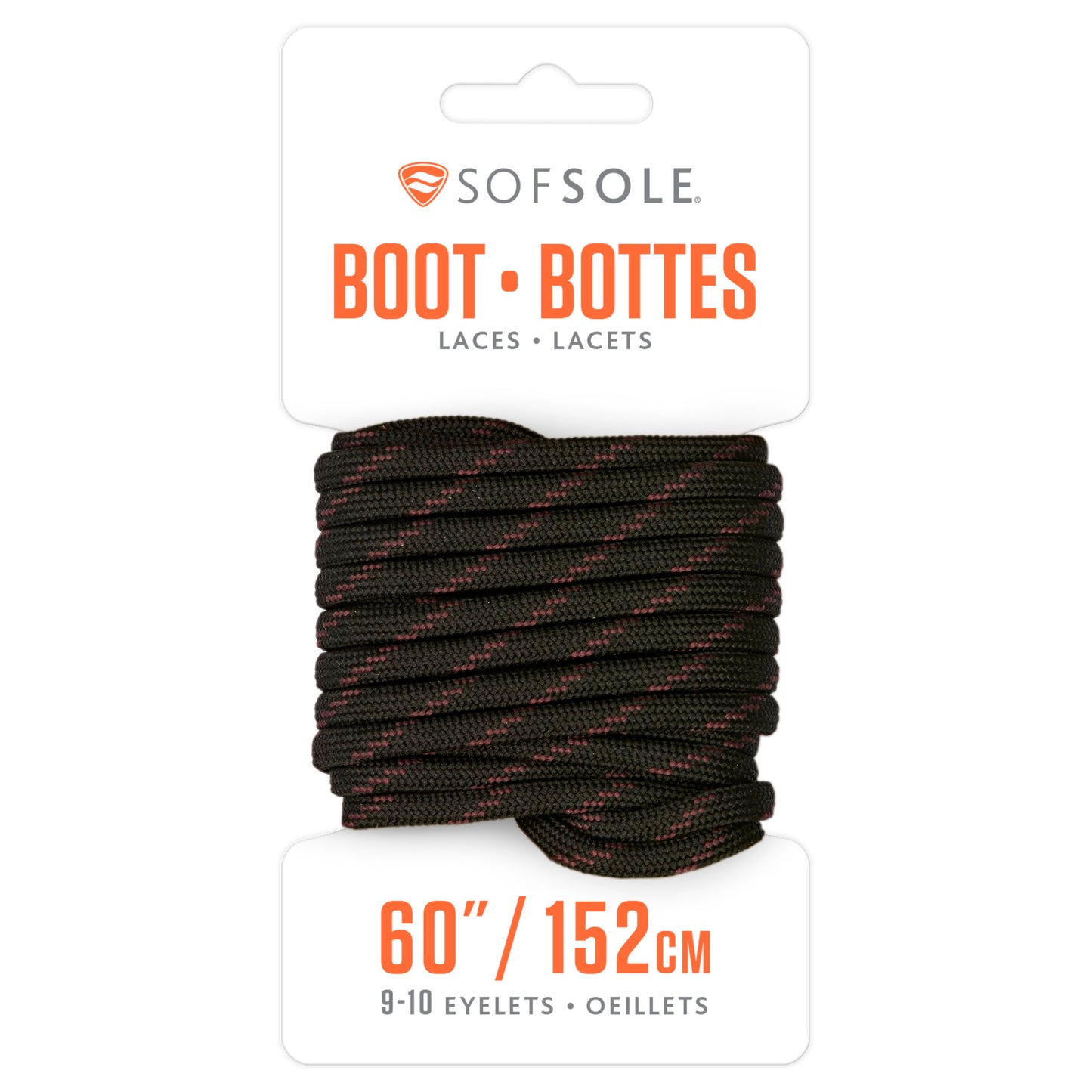 The boot laces are coiled on packaging in a store display.