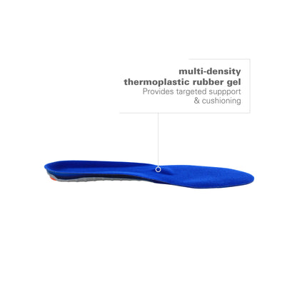Shoe with multi-density thermoplastic rubber gel for support and cushioning, displayed on a plain background.