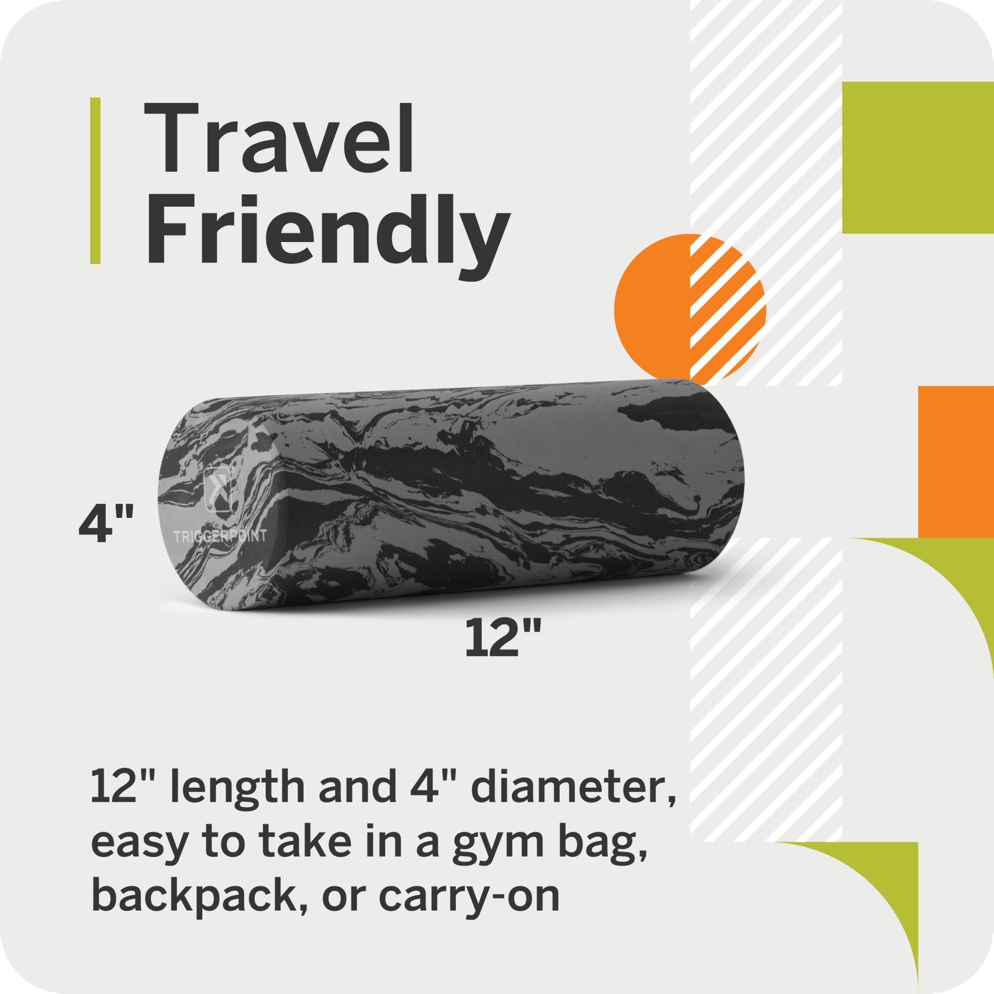 Marble roller is displayed with measurements and description for travel-friendly use.