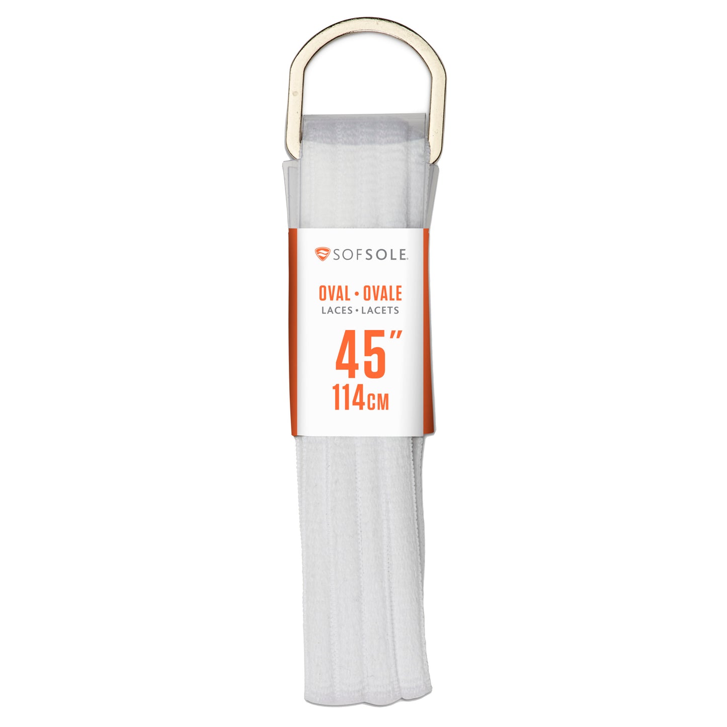 Velvet laces hanger displays 45 inch oval laces in clear plastic packaging.