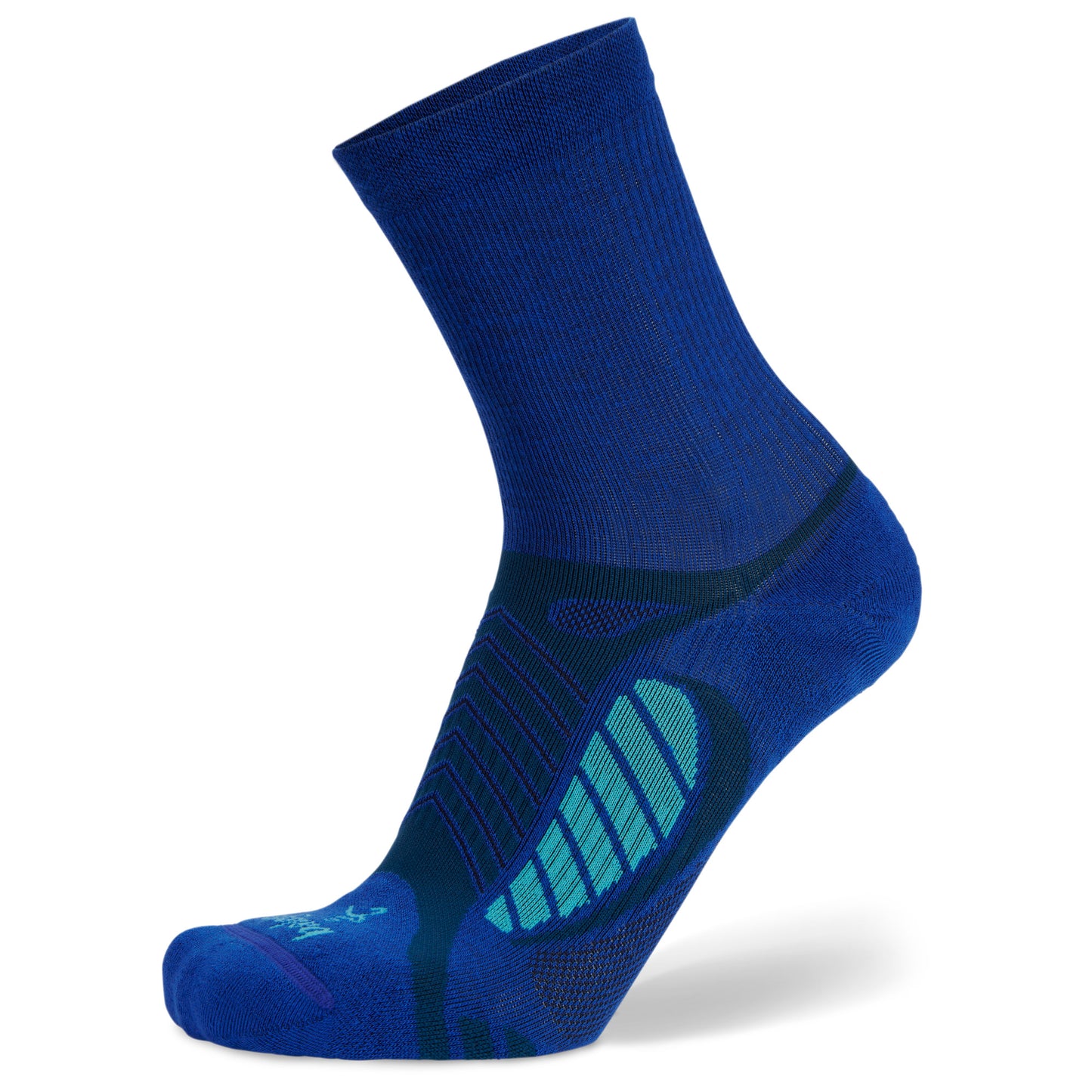 The sock is displayed upright in a retail setting, showcasing its design and colors.