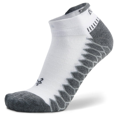 A running sock offers support in a neutral-colored environment.