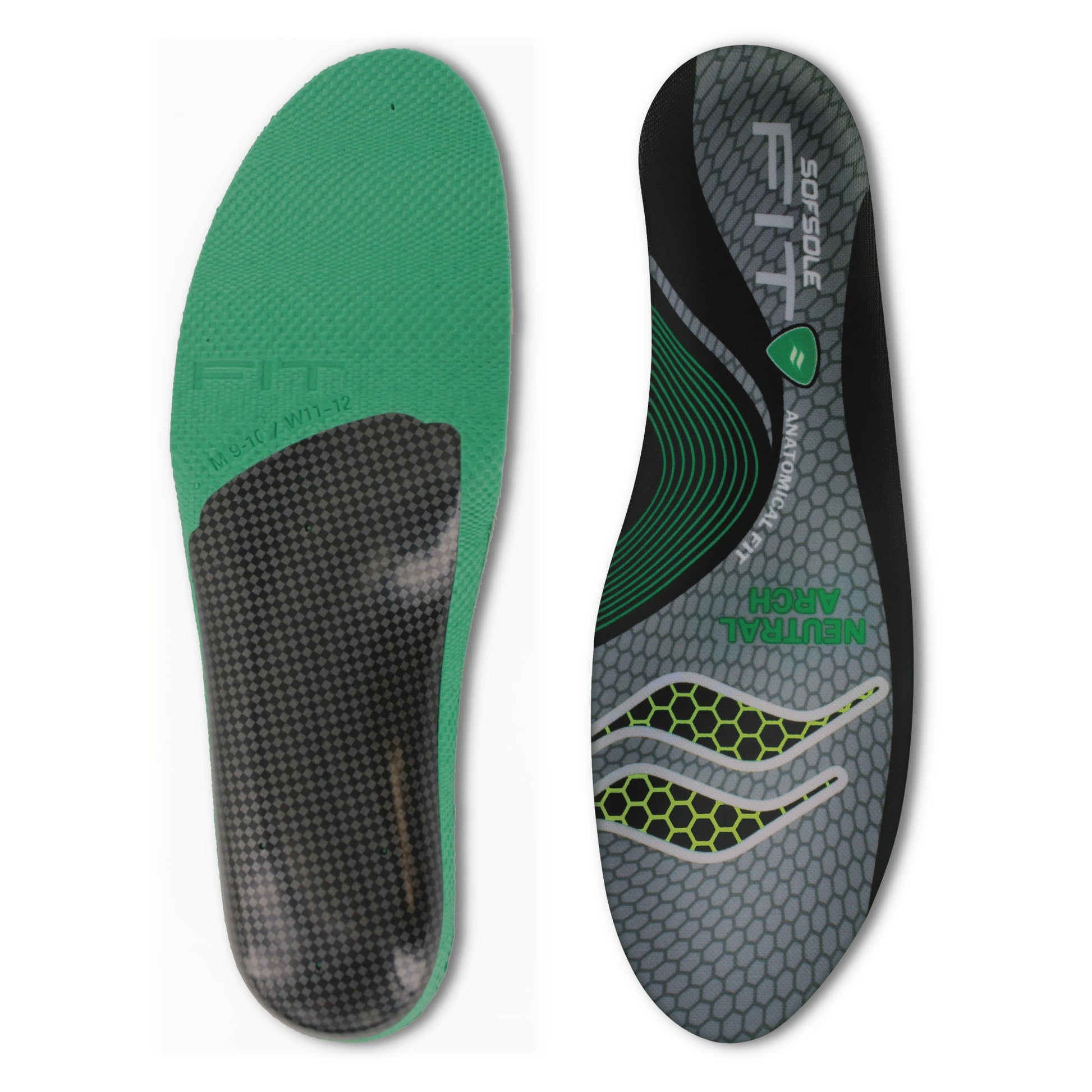 The insoles display a textured surface in a gym or shoe store environment.