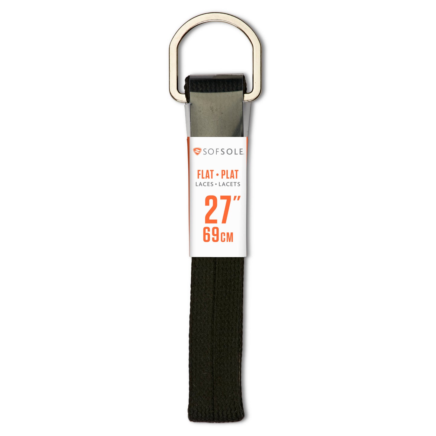 Metal buckle with fabric strap for securing Laces and lacets in footwear.