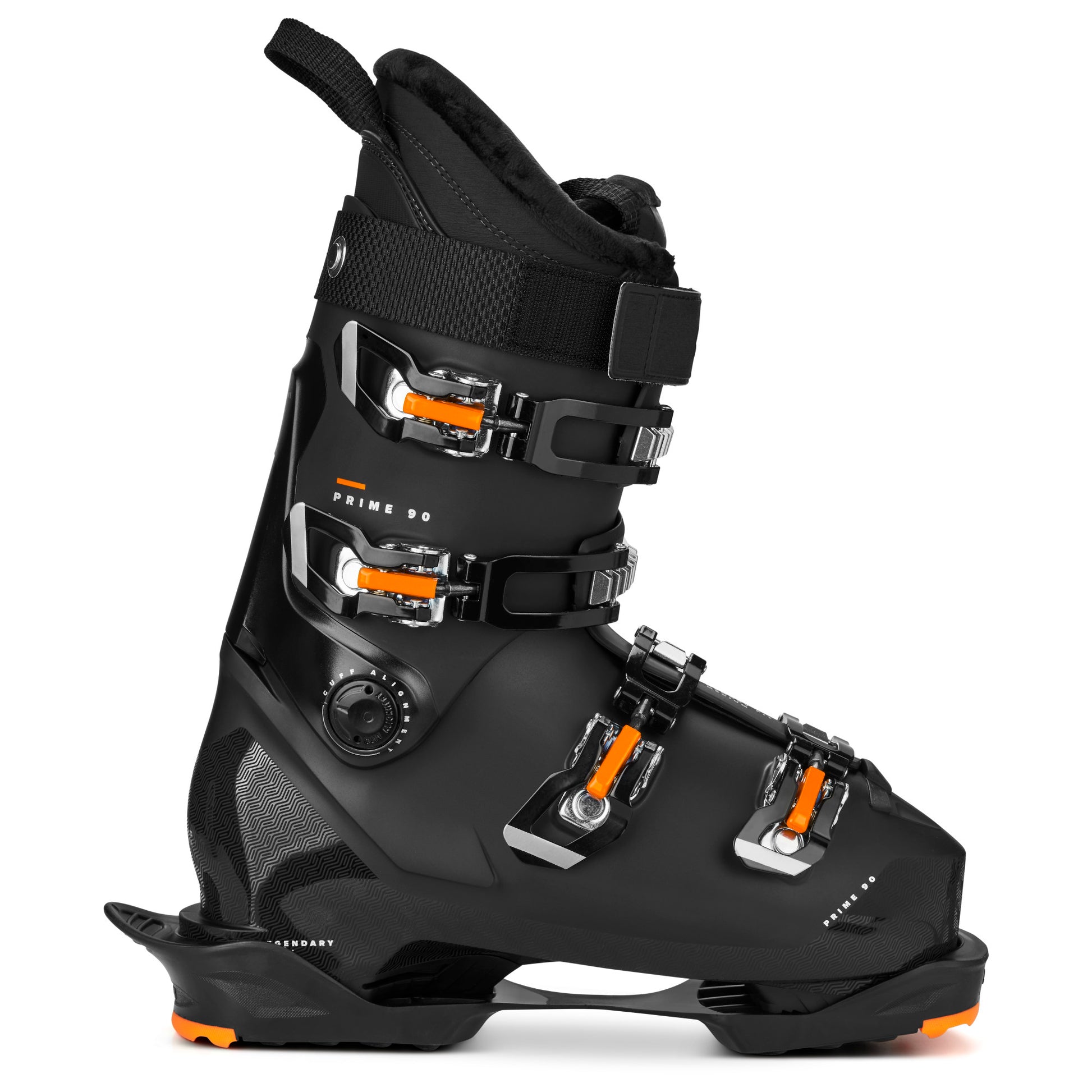 Ski boot secures foot with adjustable straps in a snow sports environment
