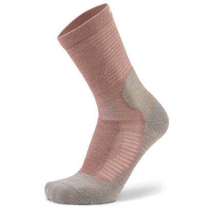 Side (outer) view of suede Hike Performance crew socks, by Balega